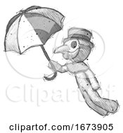 Poster, Art Print Of Sketch Plague Doctor Man Flying With Umbrella