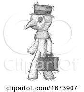 Poster, Art Print Of Sketch Plague Doctor Man Walking With Briefcase To The Left