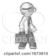 Poster, Art Print Of Sketch Doctor Scientist Man Walking With Briefcase To The Right
