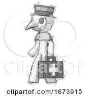 Poster, Art Print Of Sketch Plague Doctor Man Walking With Medical Aid Briefcase To Left