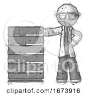 Poster, Art Print Of Sketch Doctor Scientist Man With Server Rack Leaning Confidently Against It