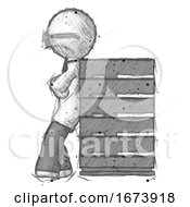 Poster, Art Print Of Sketch Doctor Scientist Man Resting Against Server Rack