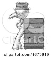 Poster, Art Print Of Sketch Plague Doctor Man Resting Against Server Rack