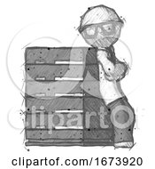 Poster, Art Print Of Sketch Doctor Scientist Man Resting Against Server Rack Viewed At Angle