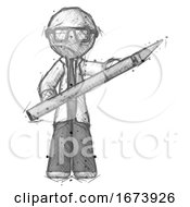 Sketch Doctor Scientist Man Holding Large Scalpel