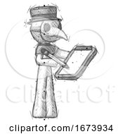 Sketch Plague Doctor Man Using Clipboard And Pencil