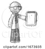 Sketch Doctor Scientist Man Showing Clipboard To Viewer