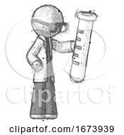 Sketch Doctor Scientist Man Holding Large Test Tube