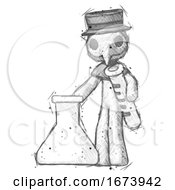 Poster, Art Print Of Sketch Plague Doctor Man Holding Test Tube Beside Beaker Or Flask