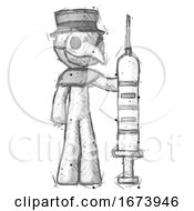 Sketch Plague Doctor Man Holding Large Syringe