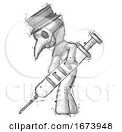 Poster, Art Print Of Sketch Plague Doctor Man Using Syringe Giving Injection