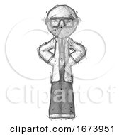 Poster, Art Print Of Sketch Doctor Scientist Man Hands On Hips