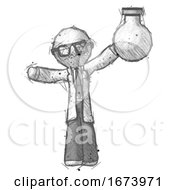 Poster, Art Print Of Sketch Doctor Scientist Man Holding Large Round Flask Or Beaker