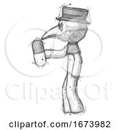 Sketch Plague Doctor Man Holding Pill Walking To Left