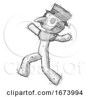 Poster, Art Print Of Sketch Plague Doctor Man Running Away In Hysterical Panic Direction Left