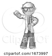 Poster, Art Print Of Sketch Doctor Scientist Man Waving Right Arm With Hand On Hip