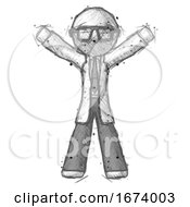 Poster, Art Print Of Sketch Doctor Scientist Man Surprise Pose Arms And Legs Out