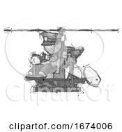 Poster, Art Print Of Sketch Police Man Flying In Gyrocopter Front Side Angle View