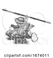 Poster, Art Print Of Sketch Detective Man Flying In Gyrocopter Front Side Angle Top View