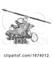 Poster, Art Print Of Sketch Doctor Scientist Man Flying In Gyrocopter Front Side Angle Top View