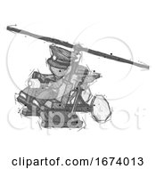 Poster, Art Print Of Sketch Police Man Flying In Gyrocopter Front Side Angle Top View