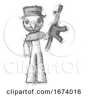 Sketch Plague Doctor Man Holding Automatic Gun