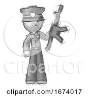 Poster, Art Print Of Sketch Police Man Holding Automatic Gun