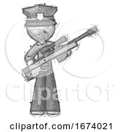 Poster, Art Print Of Sketch Police Man Holding Sniper Rifle Gun