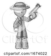 Poster, Art Print Of Sketch Detective Man Holding Handgun