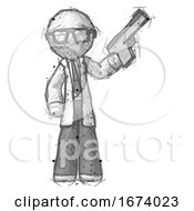 Poster, Art Print Of Sketch Doctor Scientist Man Holding Handgun