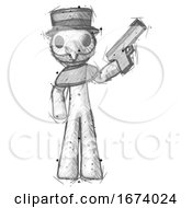 Sketch Plague Doctor Man Holding Handgun