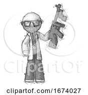 Poster, Art Print Of Sketch Doctor Scientist Man Holding Tommygun