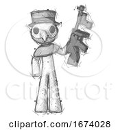 Poster, Art Print Of Sketch Plague Doctor Man Holding Tommygun
