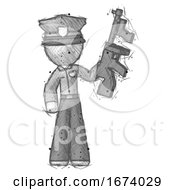 Sketch Police Man Holding Tommygun