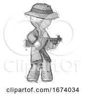 Poster, Art Print Of Sketch Detective Man Tommy Gun Gangster Shooting Pose