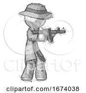 Poster, Art Print Of Sketch Detective Man Shooting Automatic Assault Weapon