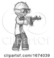 Sketch Doctor Scientist Man Shooting Automatic Assault Weapon