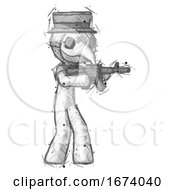 Poster, Art Print Of Sketch Plague Doctor Man Shooting Automatic Assault Weapon