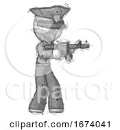Sketch Police Man Shooting Automatic Assault Weapon
