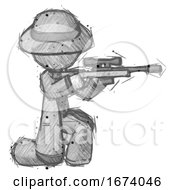 Sketch Detective Man Kneeling Shooting Sniper Rifle
