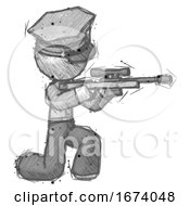 Poster, Art Print Of Sketch Police Man Kneeling Shooting Sniper Rifle