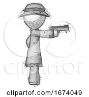 Poster, Art Print Of Sketch Detective Man Firing A Handgun