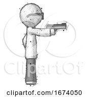 Poster, Art Print Of Sketch Doctor Scientist Man Firing A Handgun