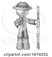 Poster, Art Print Of Sketch Detective Man Holding Staff Or Bo Staff