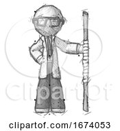 Poster, Art Print Of Sketch Doctor Scientist Man Holding Staff Or Bo Staff