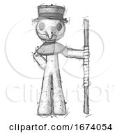 Poster, Art Print Of Sketch Plague Doctor Man Holding Staff Or Bo Staff
