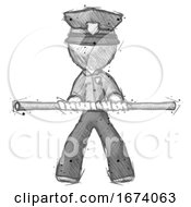 Sketch Police Man Bo Staff Kung Fu Defense Pose