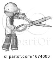 Sketch Doctor Scientist Man Holding Giant Scissors Cutting Out Something
