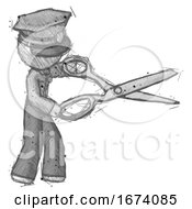 Sketch Police Man Holding Giant Scissors Cutting Out Something