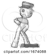 Poster, Art Print Of Sketch Plague Doctor Man Cleaning Services Janitor Sweeping Floor With Push Broom